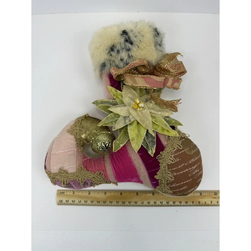 Lenae May Petite Whimsical‎ Artisan Christmas Stocking Pink Wool Signed